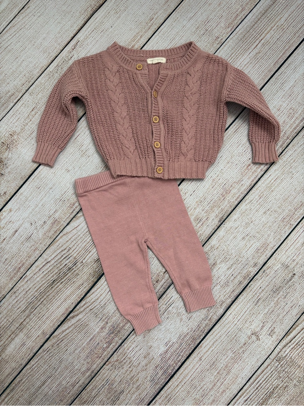 Grayson Clective Baby Knit Cardigan and Pants Set in Dusty Rose